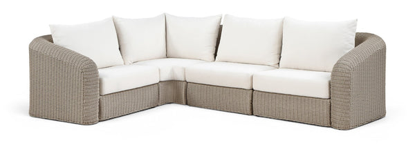 Meridian Furniture Seacrest Modular Outdoor Sectional with Wicker Weave and Olefin Cushions for Patio 55002Cream-Sec4B