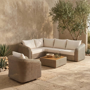 Meridian Furniture Seacrest Modular Outdoor Sectional with Wicker Weave and Olefin Cushions for Patio 55002Cream-Sec4B