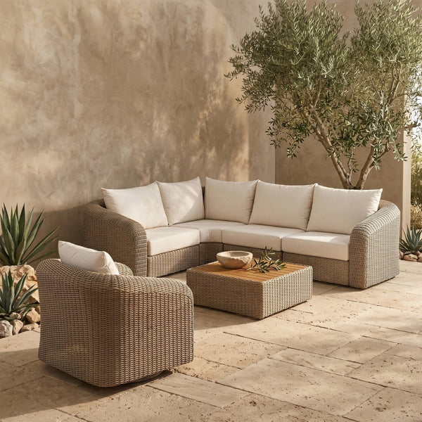 Meridian Furniture Seacrest Modular Outdoor Sectional with Wicker Weave and Olefin Cushions for Patio 55002Cream-Sec4B