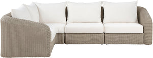Meridian Furniture Seacrest Modular Outdoor Sectional with Wicker Weave and Olefin Cushions for Patio 55002Cream-Sec4B
