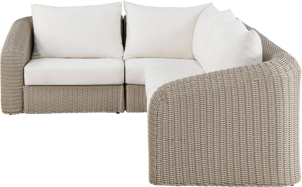 Meridian Furniture Seacrest Modular Outdoor Sectional with Wicker Weave and Olefin Cushions for Patio 55002Cream-Sec4B