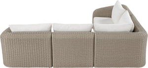 Meridian Furniture Seacrest Modular Outdoor Sectional with Wicker Weave and Olefin Cushions for Patio 55002Cream-Sec4B