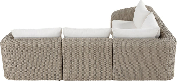 Meridian Furniture Seacrest Modular Outdoor Sectional with Wicker Weave and Olefin Cushions for Patio 55002Cream-Sec4B
