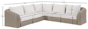 Meridian Furniture Seacrest Five Piece Modular Outdoor Sectional Wicker Aluminum Frame Olefin Cushions 55002Cream-Sec5A