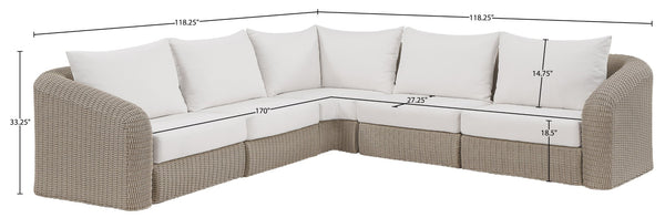 Meridian Furniture Seacrest Five Piece Modular Outdoor Sectional Wicker Aluminum Frame Olefin Cushions 55002Cream-Sec5A