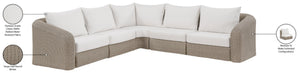 Meridian Furniture Seacrest Five Piece Modular Outdoor Sectional Wicker Aluminum Frame Olefin Cushions 55002Cream-Sec5A