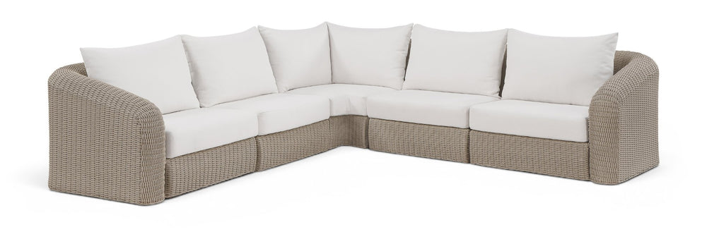 Meridian Furniture Seacrest Five Piece Modular Outdoor Sectional Wicker Aluminum Frame Olefin Cushions 55002Cream-Sec5A