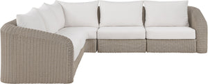 Meridian Furniture Seacrest Five Piece Modular Outdoor Sectional Wicker Aluminum Frame Olefin Cushions 55002Cream-Sec5A