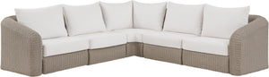 Meridian Furniture Seacrest Five Piece Modular Outdoor Sectional Wicker Aluminum Frame Olefin Cushions 55002Cream-Sec5A