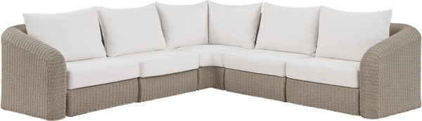 Meridian Furniture Seacrest Five Piece Modular Outdoor Sectional Wicker Aluminum Frame Olefin Cushions 55002Cream-Sec5A