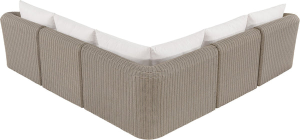 Meridian Furniture Seacrest Five Piece Modular Outdoor Sectional Wicker Aluminum Frame Olefin Cushions 55002Cream-Sec5A