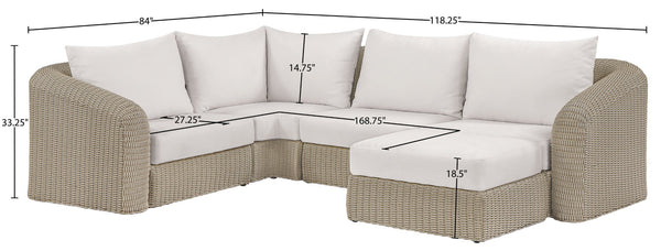 Meridian Furniture Seacrest Outdoor Modular Sectional Wicker Aluminum Frame Uv Resistant Olefin Cushions 55002Cream-Sec5B