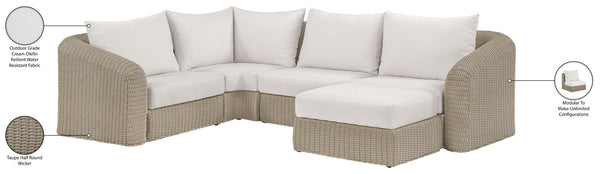 Meridian Furniture Seacrest Outdoor Modular Sectional Wicker Aluminum Frame Uv Resistant Olefin Cushions 55002Cream-Sec5B