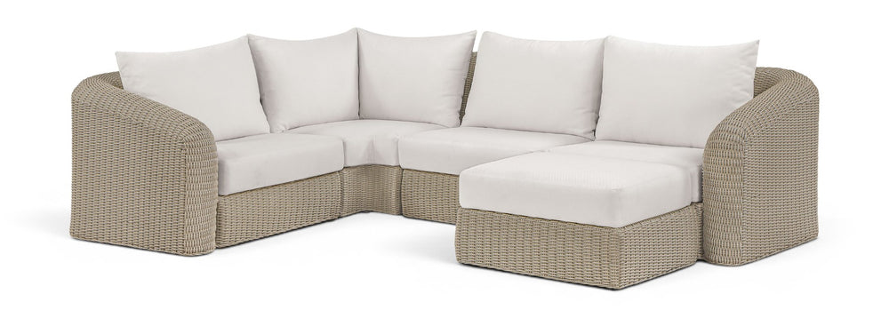 Meridian Furniture Seacrest Outdoor Modular Sectional Wicker Aluminum Frame Uv Resistant Olefin Cushions 55002Cream-Sec5B