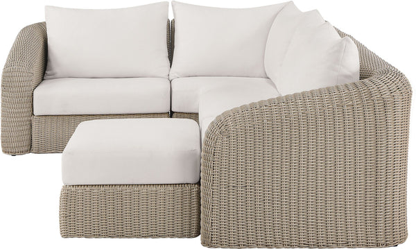 Meridian Furniture Seacrest Outdoor Modular Sectional Wicker Aluminum Frame Uv Resistant Olefin Cushions 55002Cream-Sec5B
