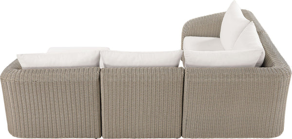 Meridian Furniture Seacrest Outdoor Modular Sectional Wicker Aluminum Frame Uv Resistant Olefin Cushions 55002Cream-Sec5B