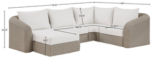Meridian Furniture Seacrest 5 Piece Outdoor Modular Sectional Wicker Aluminum Frame Olefin Cushions 55002Cream-Sec5C