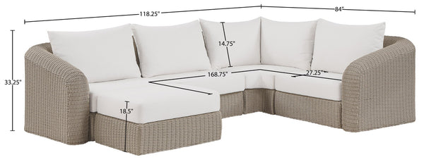 Meridian Furniture Seacrest 5 Piece Outdoor Modular Sectional Wicker Aluminum Frame Olefin Cushions 55002Cream-Sec5C