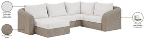 Meridian Furniture Seacrest 5 Piece Outdoor Modular Sectional Wicker Aluminum Frame Olefin Cushions 55002Cream-Sec5C