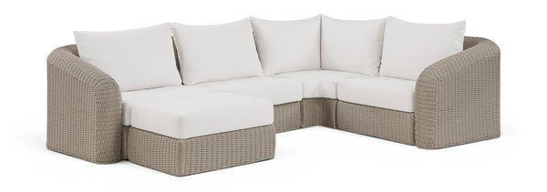 Meridian Furniture Seacrest 5 Piece Outdoor Modular Sectional Wicker Aluminum Frame Olefin Cushions 55002Cream-Sec5C