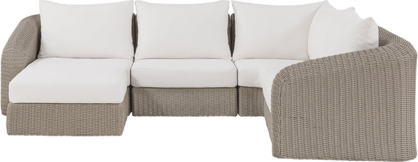 Meridian Furniture Seacrest 5 Piece Outdoor Modular Sectional Wicker Aluminum Frame Olefin Cushions 55002Cream-Sec5C