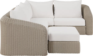 Meridian Furniture Seacrest 5 Piece Outdoor Modular Sectional Wicker Aluminum Frame Olefin Cushions 55002Cream-Sec5C