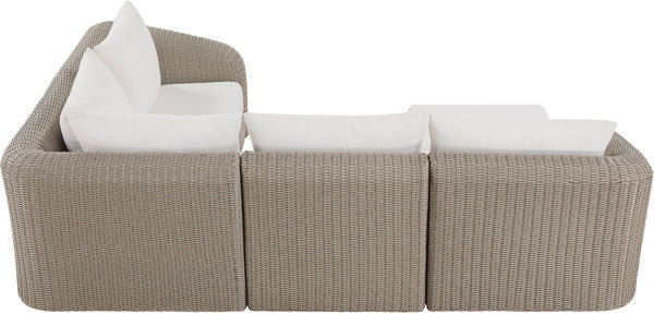 Meridian Furniture Seacrest 5 Piece Outdoor Modular Sectional Wicker Aluminum Frame Olefin Cushions 55002Cream-Sec5C