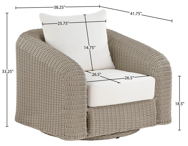 Meridian Furniture Seacrest Wicker Outdoor Swivel Patio Chair with Rust Resistant Frame and Water Cushion Cream 55002Cream-Swivel