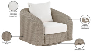 Meridian Furniture Seacrest Wicker Outdoor Swivel Patio Chair with Rust Resistant Frame and Water Cushion Cream 55002Cream-Swivel