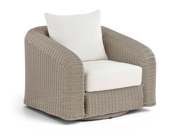 Meridian Furniture Seacrest Wicker Outdoor Swivel Patio Chair with Rust Resistant Frame and Water Cushion Cream 55002Cream-Swivel