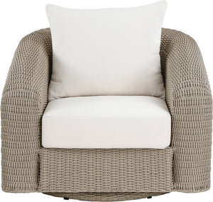 Meridian Furniture Seacrest Wicker Outdoor Swivel Patio Chair with Rust Resistant Frame and Water Cushion Cream 55002Cream-Swivel