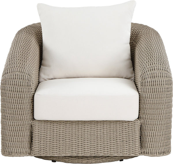 Meridian Furniture Seacrest Wicker Outdoor Swivel Patio Chair with Rust Resistant Frame and Water Cushion Cream 55002Cream-Swivel
