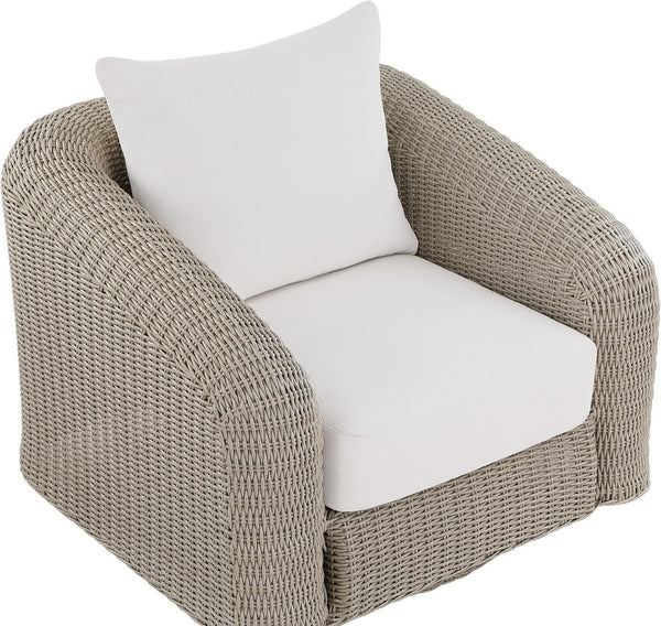 Meridian Furniture Seacrest Wicker Outdoor Swivel Patio Chair with Rust Resistant Frame and Water Cushion Cream 55002Cream-Swivel
