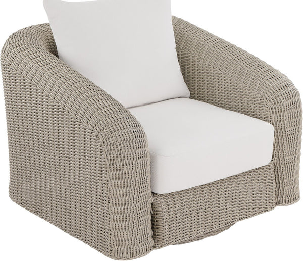 Meridian Furniture Seacrest Wicker Outdoor Swivel Patio Chair with Rust Resistant Frame and Water Cushion Cream 55002Cream-Swivel
