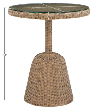 Meridian Furniture Seacrest Round Wicker Outdoor Counter Height Table with Tempered Glass Top for Patio Dining Natural 55003-BT36
