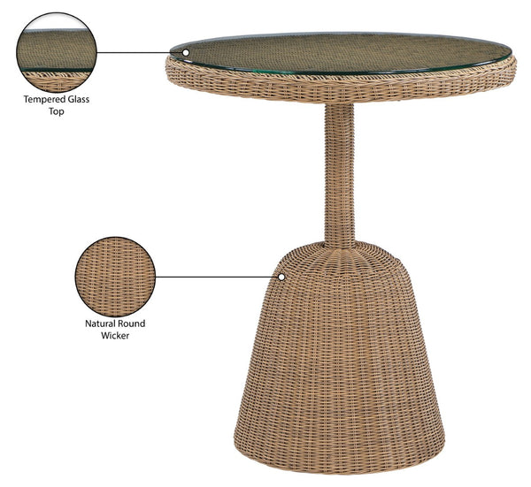 Meridian Furniture Seacrest Round Wicker Outdoor Counter Height Table with Tempered Glass Top for Patio Dining Natural 55003-BT36