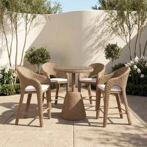 Meridian Furniture Seacrest Round Wicker Outdoor Counter Height Table with Tempered Glass Top for Patio Dining Natural 55003-BT36