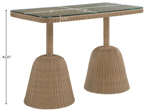 Meridian Furniture Seacrest Outdoor Bar Height Wicker Patio Table with Tempered Glass Top for Deck or Backyard Natural 55003-BT60
