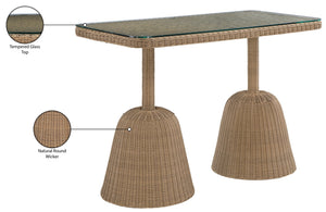 Meridian Furniture Seacrest Outdoor Bar Height Wicker Patio Table with Tempered Glass Top for Deck or Backyard Natural 55003-BT60