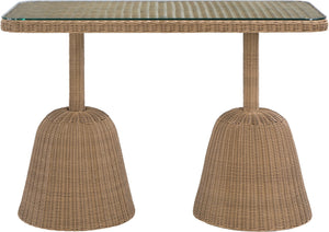 Meridian Furniture Seacrest Outdoor Bar Height Wicker Patio Table with Tempered Glass Top for Deck or Backyard Natural 55003-BT60