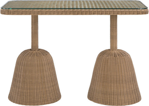 Meridian Furniture Seacrest Outdoor Bar Height Wicker Patio Table with Tempered Glass Top for Deck or Backyard Natural 55003-BT60