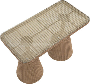 Meridian Furniture Seacrest Outdoor Bar Height Wicker Patio Table with Tempered Glass Top for Deck or Backyard Natural 55003-BT60