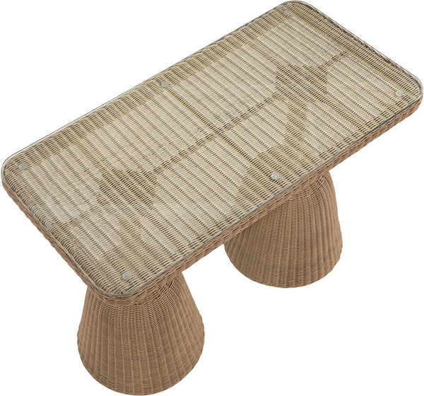 Meridian Furniture Seacrest Outdoor Bar Height Wicker Patio Table with Tempered Glass Top for Deck or Backyard Natural 55003-BT60