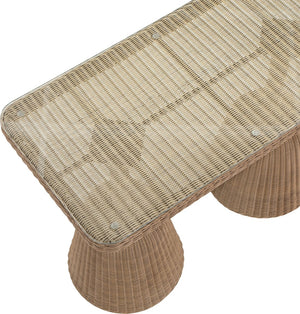 Meridian Furniture Seacrest Outdoor Bar Height Wicker Patio Table with Tempered Glass Top for Deck or Backyard Natural 55003-BT60