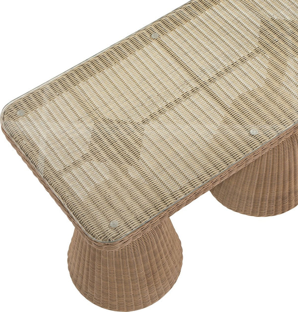 Meridian Furniture Seacrest Outdoor Bar Height Wicker Patio Table with Tempered Glass Top for Deck or Backyard Natural 55003-BT60