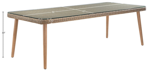 Meridian Furniture Seacrest Wicker Outdoor Patio Dining Table with Tempered Glass Top for Stylish Al Fresco Meals Natural 55003-DT96