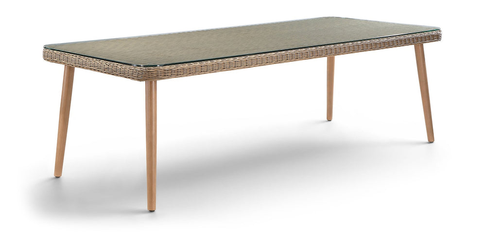 Meridian Furniture Seacrest Wicker Outdoor Patio Dining Table with Tempered Glass Top for Stylish Al Fresco Meals Natural 55003-DT96