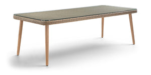 Meridian Furniture Seacrest Wicker Outdoor Patio Dining Table with Tempered Glass Top for Stylish Al Fresco Meals Natural 55003-DT96