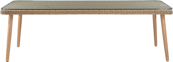 Meridian Furniture Seacrest Wicker Outdoor Patio Dining Table with Tempered Glass Top for Stylish Al Fresco Meals Natural 55003-DT96