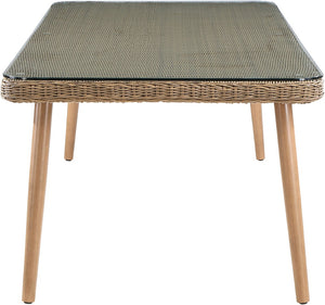 Meridian Furniture Seacrest Wicker Outdoor Patio Dining Table with Tempered Glass Top for Stylish Al Fresco Meals Natural 55003-DT96